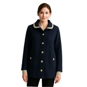 Tommy Hilfiger, military style peacoat w/ gray knit trim anchor detail, size L